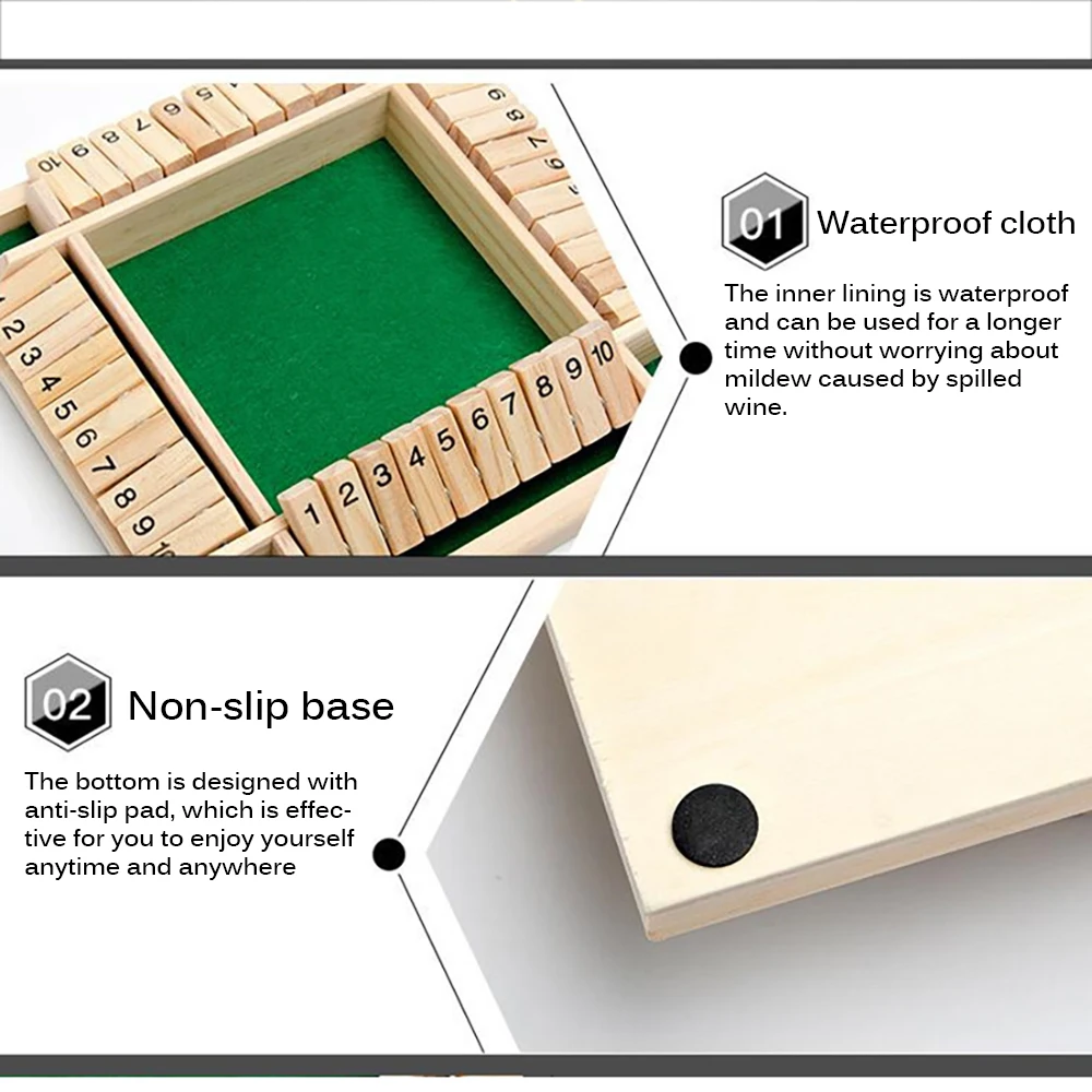 Deluxe Four Sided 10 Numbers Shut The Box Board Game Set Dice Party Club Drinking Games for Adults Families
Deluxe Four Sided 10 Numbers Shut The Box Board Game Set Dice Party Club Drinking Games for Adults Families