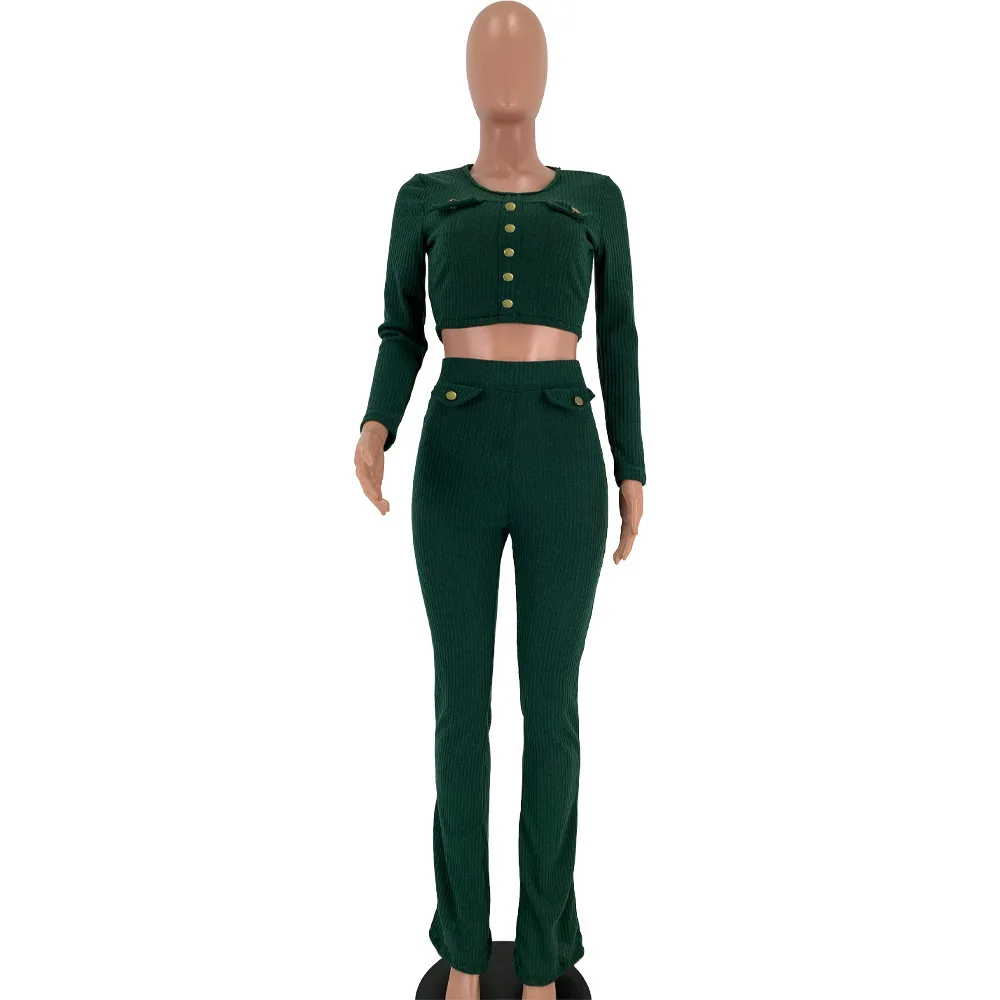 Casual Solid Knitted Rib Two Piece Set Sexy O Neck Button Crop Top With Pant Women Sets Autumn Winter Night Club Party Tracksuit
Casual Solid Knitted Rib Two Piece Set Sexy O Neck Button Crop Top With Pant Women Sets Autumn Winter Night Club Party Tracksuit