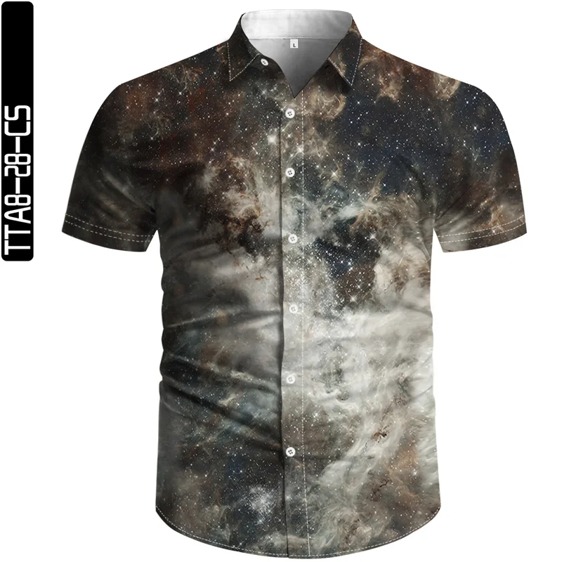Summer Men's High Quality Hawaiian Shirt Starry Sky 3D Printing Lapel Short Sleeve Loose Beach Shirt Casual Harajuku Style 
Summer Men's High Quality Hawaiian Shirt Starry Sky 3D Printing Lapel Short Sleeve Loose Beach Shirt Casual Harajuku Style