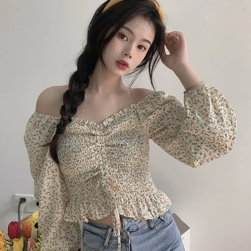 Women Fashion Floral Print V Neck Blouse Summer Long Sleeve Sexy Sweet Pleated Short Chiffon Shirt 2021' 
Women Fashion Floral Print V Neck Blouse Summer Long Sleeve Sexy Sweet Pleated Short Chiffon Shirt 2021'