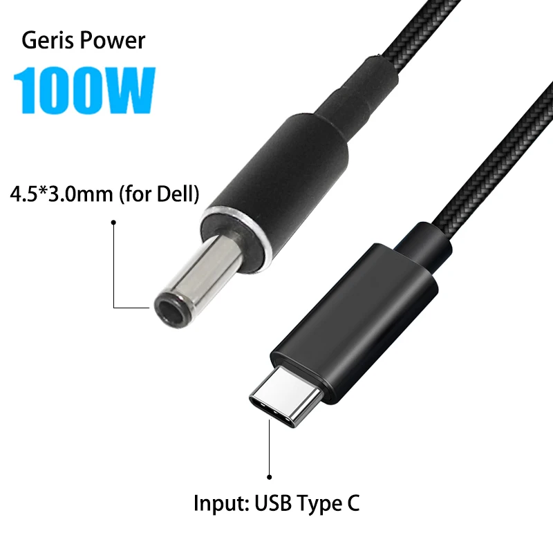 

100W Тип USB C Быстрый зарядный кабель для передачи данных для Dell Inspiron 11, 13, 14, 15 лет, 3000-7000 серия Vostro 5502 5401 USB-C до 4,5X3,0 мм адаптер