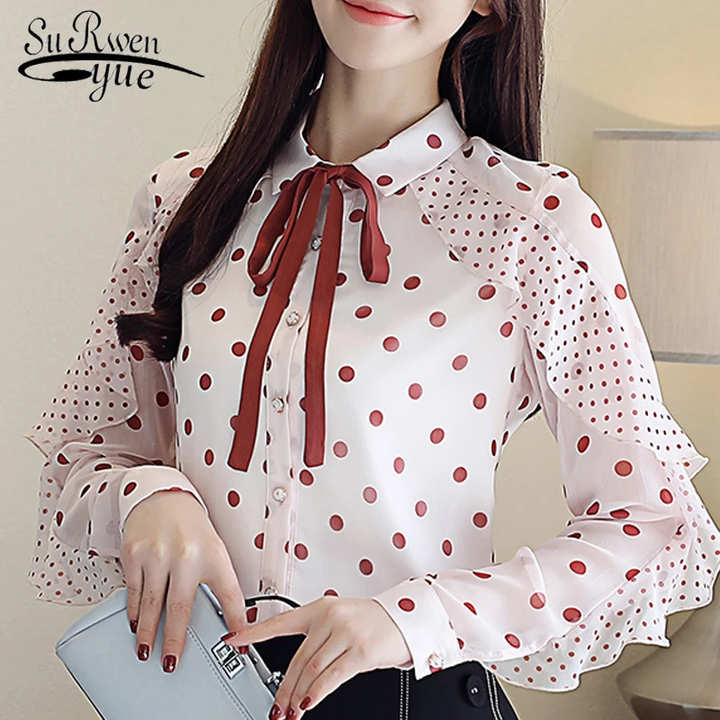 Женская блуза с длинным рукавом Осень 2021 новые модные колготки в горошек рубашка для женщин с оборками и бантом шифоновая рубашка слим Фит л... 
Женская блуза с длинным рукавом Осень 2021 новые модные колготки в горошек рубашка для женщин с оборками и бантом шифоновая рубашка слим Фит л...