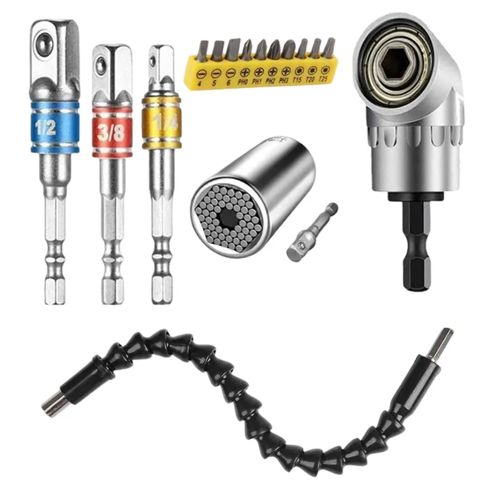 17PCS Flexible Drill Bit Extension And Universal Socket Wrench Tool Set 1/4 3/8 1/2inch Universal Socket Adapter Set Screwdriver
17PCS Flexible Drill Bit Extension And Universal Socket Wrench Tool Set 1/4 3/8 1/2inch Universal Socket Adapter Set Screwdriver