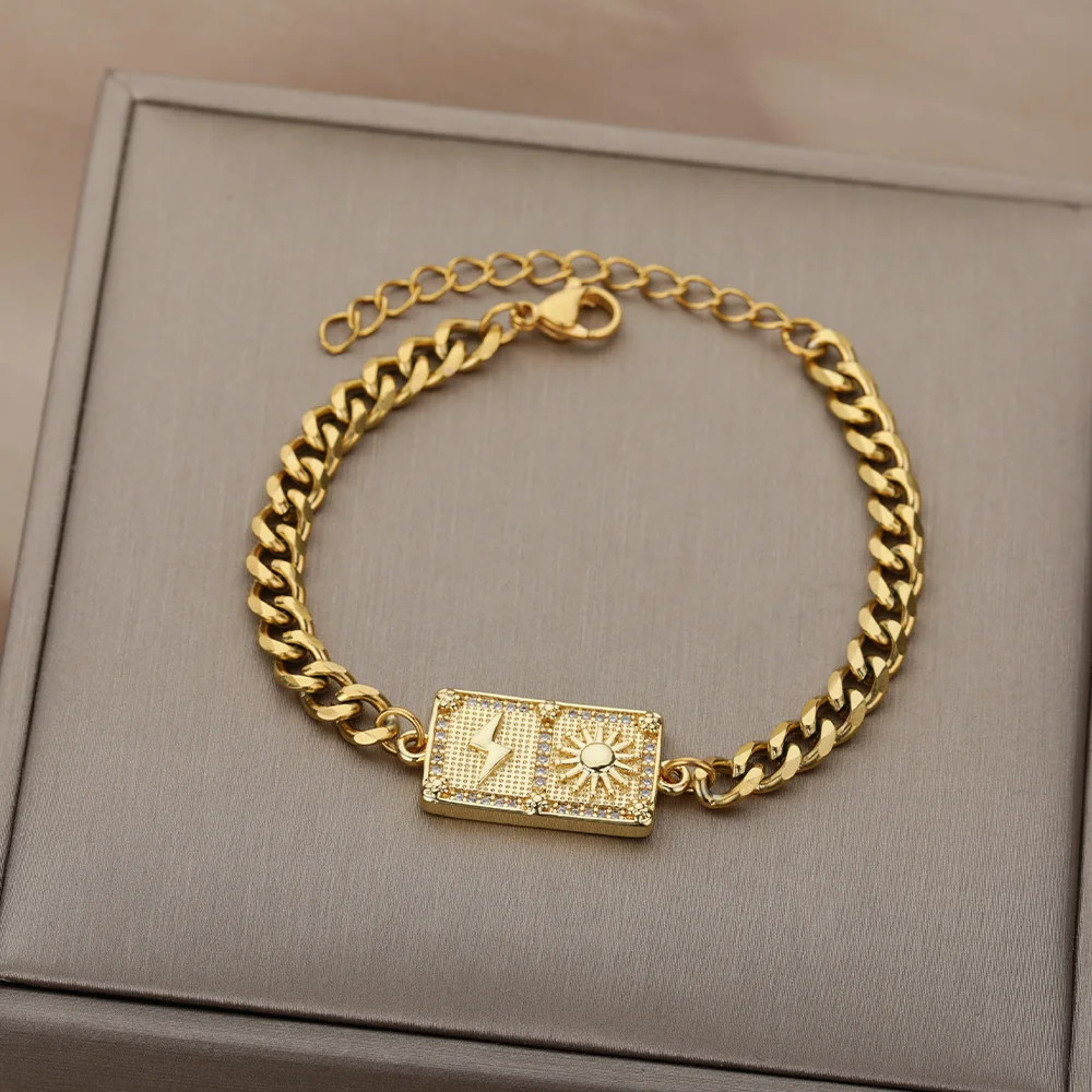 Punk Nameplate Sun Lightning Bracelet For Women Men Gothic Stainless Steel Bracelet Bangles Birthday Jewelry Accessories 2021
Punk Nameplate Sun Lightning Bracelet For Women Men Gothic Stainless Steel Bracelet Bangles Birthday Jewelry Accessories 2021