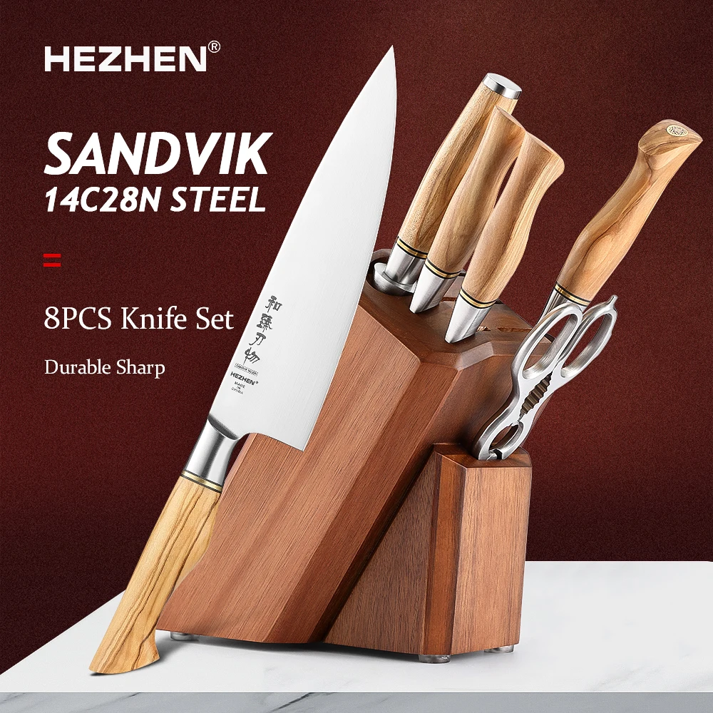 HEZHEN 8 шт набор ножей Sandvik 14C2 8N стальной серии Master кухонный нож шеф-повара кухонные