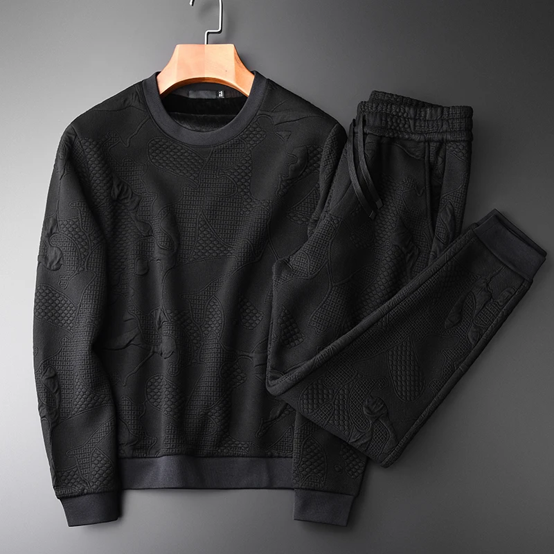 Sweatshirt Men Autumn And Winter Jacquard Fabric Add Velvet Black Men Sweatshirts With Pants Fashion Slim Fit Sport Set
Sweatshirt Men Autumn And Winter Jacquard Fabric Add Velvet Black Men Sweatshirts With Pants Fashion Slim Fit Sport Set