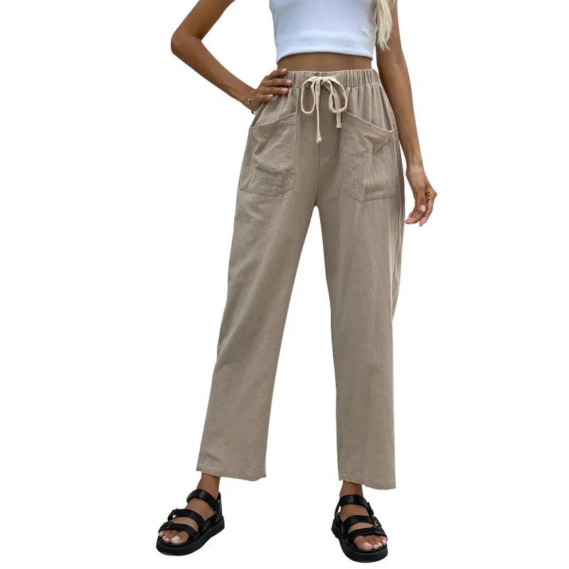 Women Casual Elastic Waist Solid Color Straight Trousers Casual Drawstring Pockets Slim Trousers Women Clothing Loose Capris
Women Casual Elastic Waist Solid Color Straight Trousers Casual Drawstring Pockets Slim Trousers Women Clothing Loose Capris