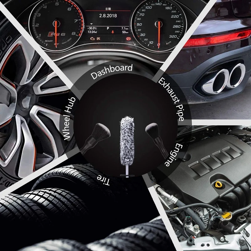 3Pcs Car Detailing Brush Set, Microfiber Wheel Brush, Ultra-Soft Cleaning Brush, Beauty Eye Shadow Brush,Tire Brush