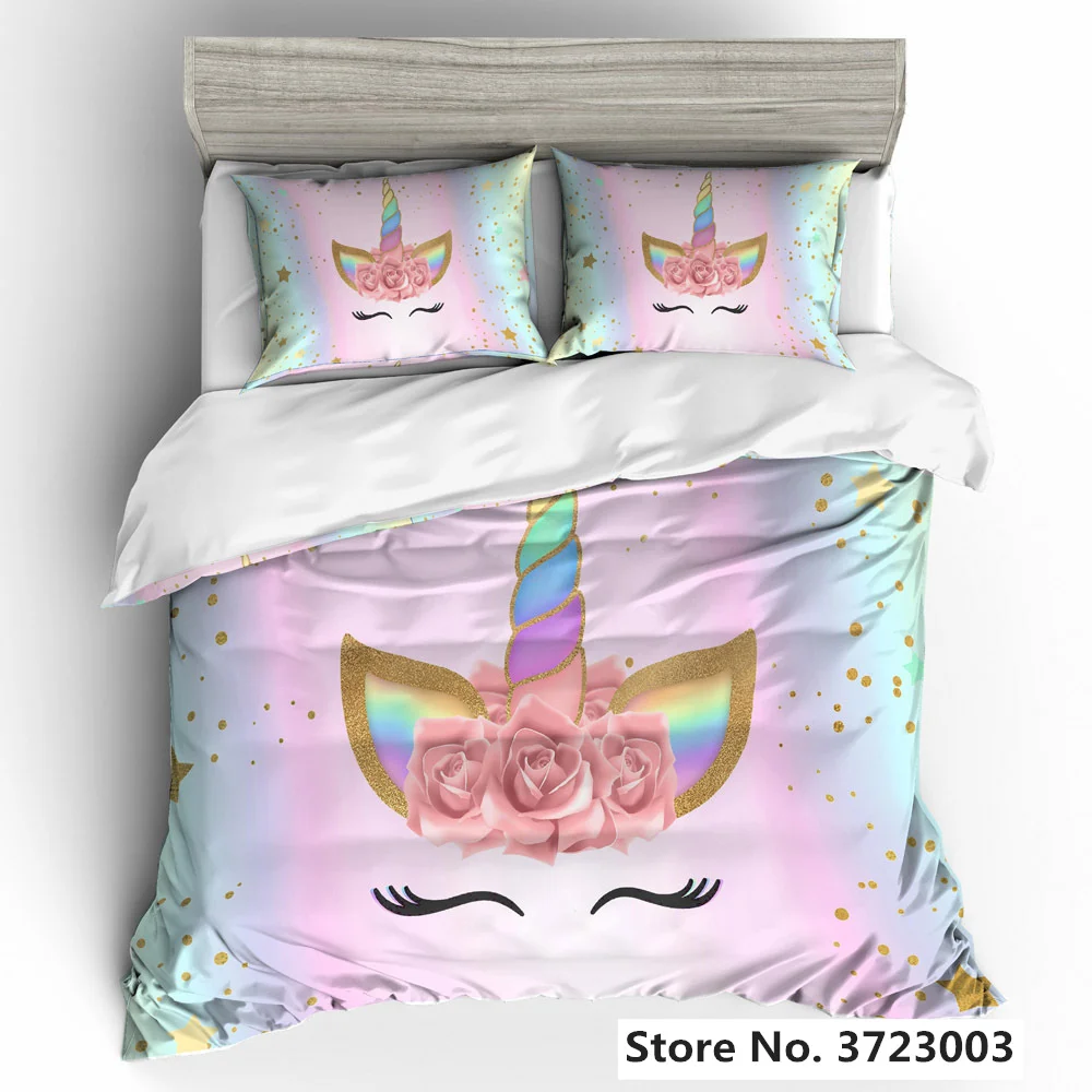 

Hot Unicorn Bedding Set Duvet Cover Cartoon Bedcllothes Colorful Animal Printed Unicorn Comforter Bedding Sets for Girls