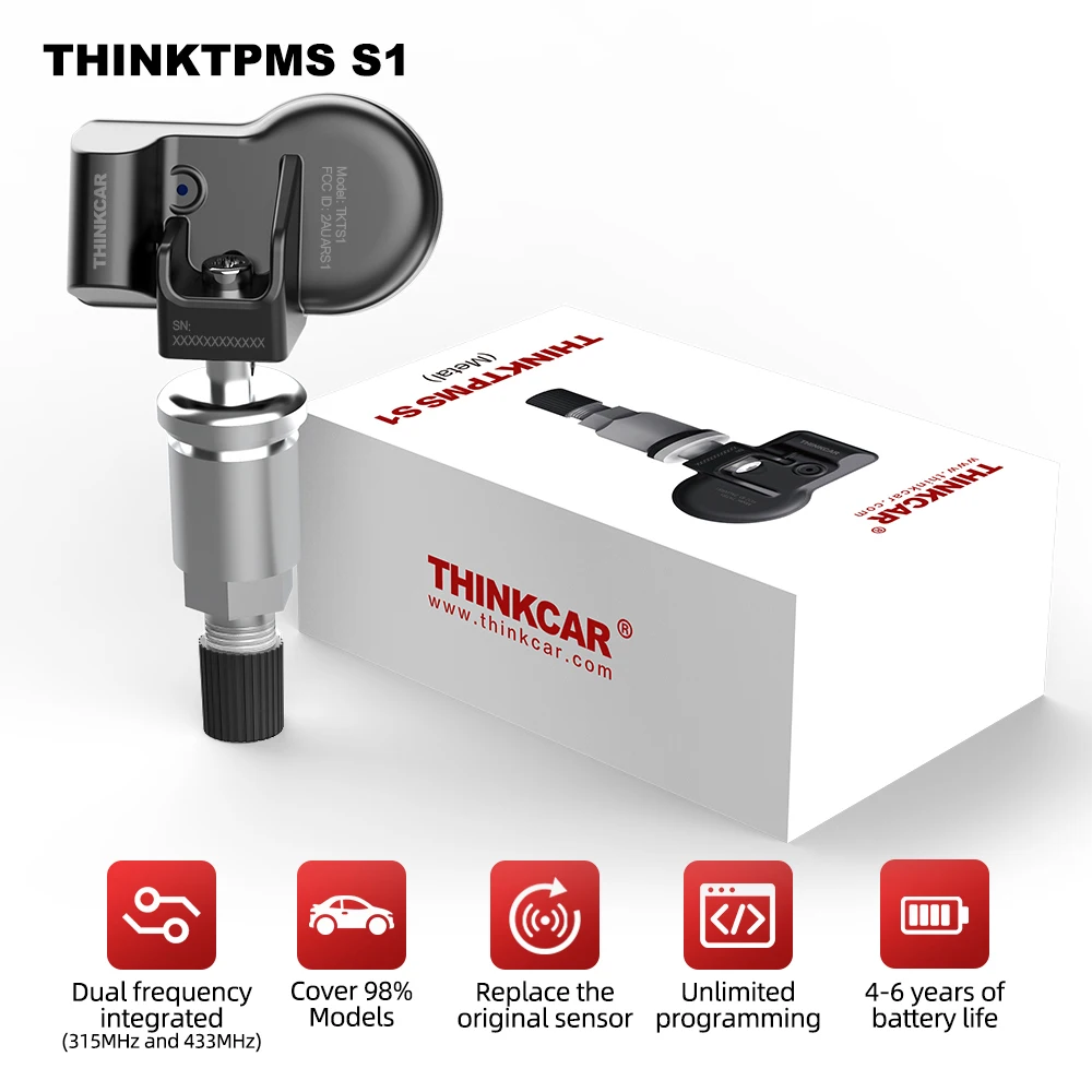 Датчик давления в шинах THINKCAR THINKTPMS S1 заменяет оригинальный датчик 315 МГц 433 МГц датчик давления в шинах с THINKTPMS G1 TPMS
Датчик давления в шинах THINKCAR THINKTPMS S1 заменяет оригинальный датчик 315 МГц 433 МГц датчик давления в шинах с THINKTPMS G1 TPMS