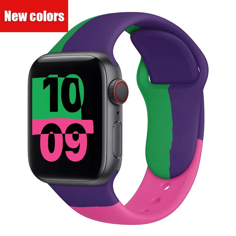 Ремешок силиконовый для Apple Watch Band 40 мм 44 2021 цветов iWatch 3/4/5/6/SE watch band 42 38 | Наручные