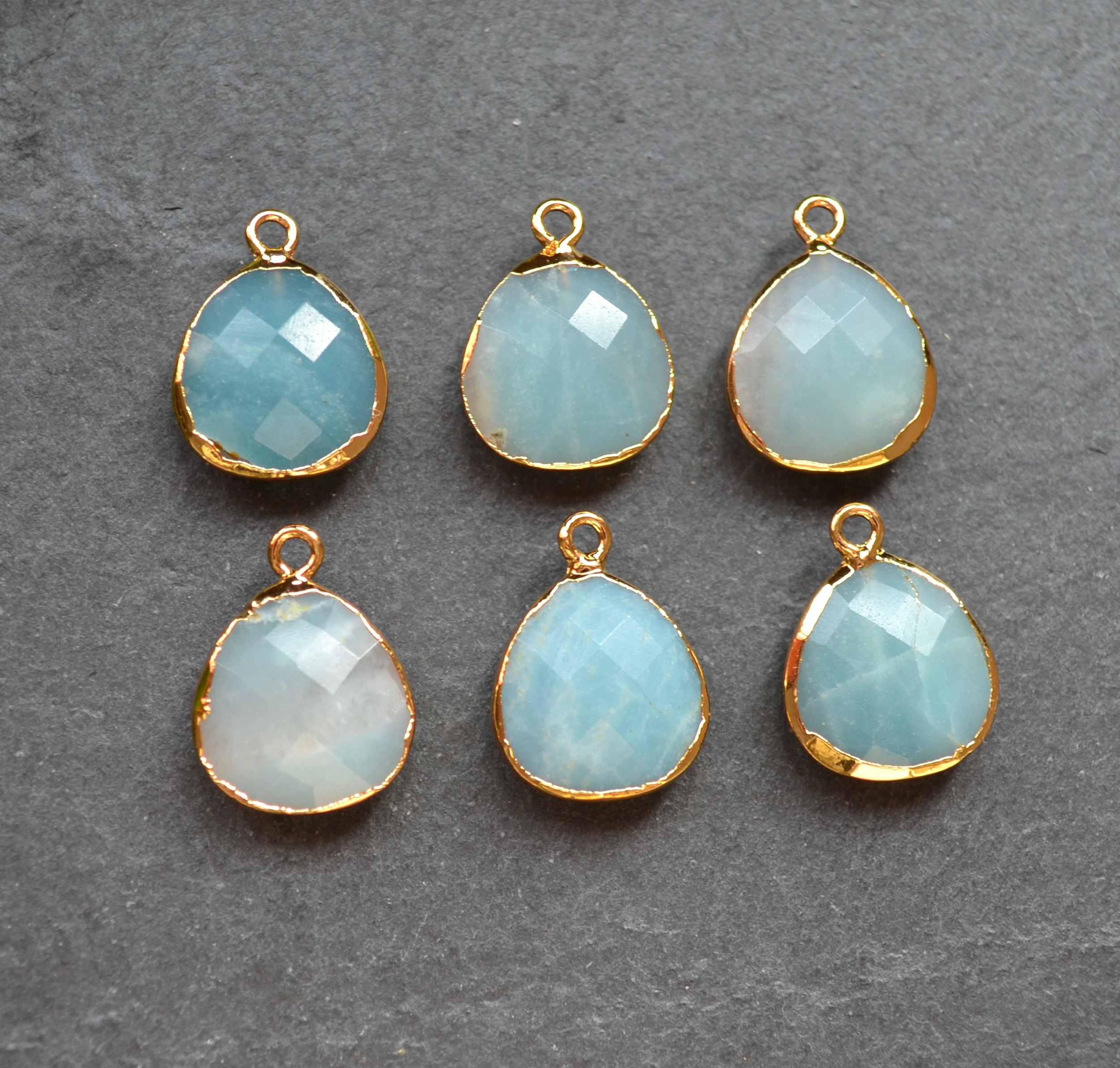 

Nature amazonite facted Water drop pendant with gold electroplated edges