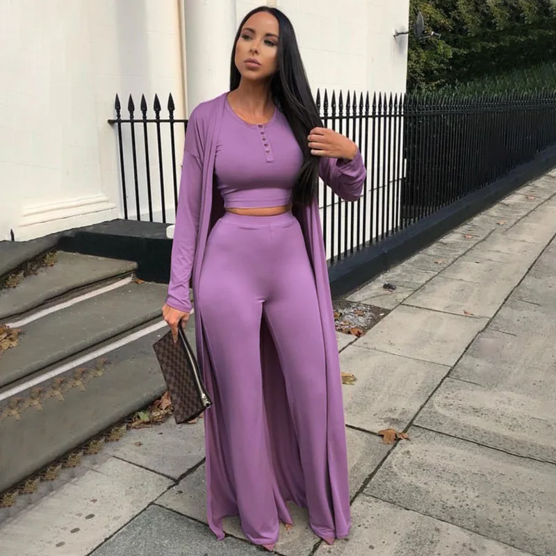 Fashion solid color casual three-piece suit 2021 women's long-sleeved cardigan cloak round neck vest top
Fashion solid color casual three-piece suit 2021 women's long-sleeved cardigan cloak round neck vest top