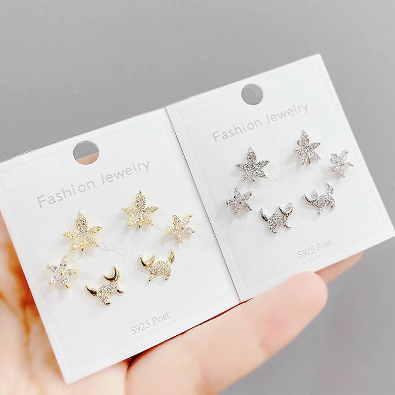 Sterling Silver Needle Micro Inlaid Zircon Three-Piece Earrings Personality One Card Three Pairs Combination Maple Leaf
Sterling Silver Needle Micro Inlaid Zircon Three-Piece Earrings Personality One Card Three Pairs Combination Maple Leaf