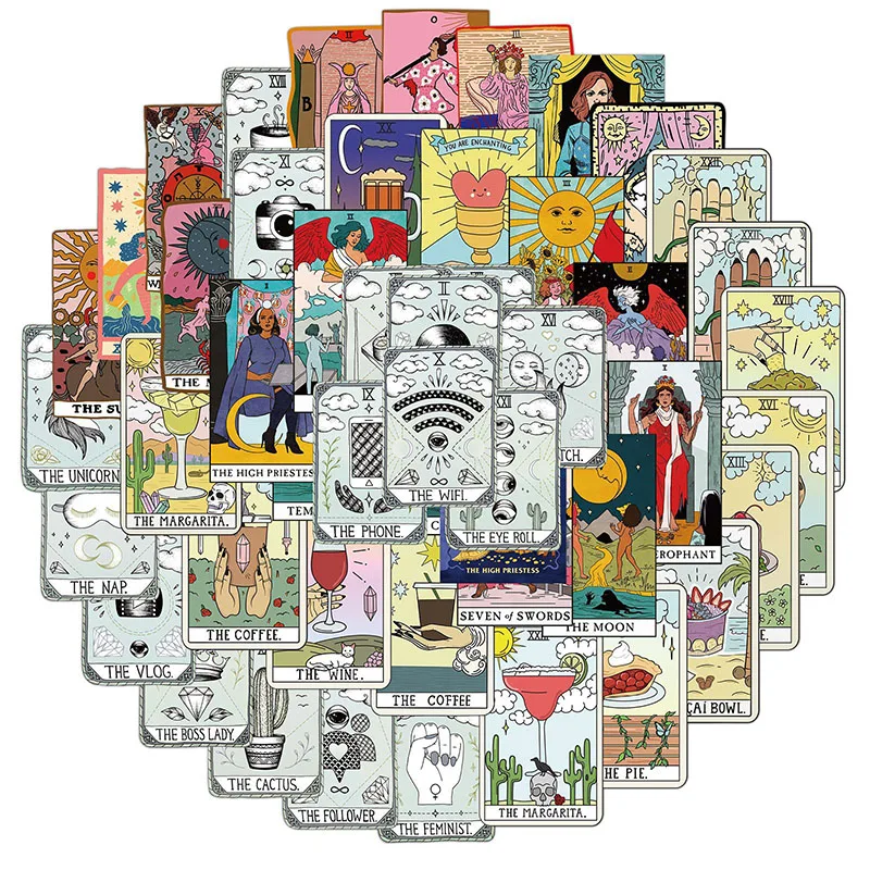 50Pcs/Set Tarot Card Divination Cartoon Stickers For Skateboard DIY Fridge Laptop Luggage Notebook Guitar Scrapbook Decals
50Pcs/Set Tarot Card Divination Cartoon Stickers For Skateboard DIY Fridge Laptop Luggage Notebook Guitar Scrapbook Decals