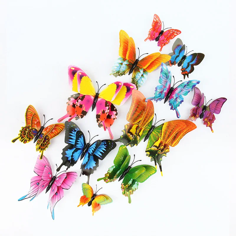 3D трехмерные двухслойные наклейки с изображением бабочек 12 шт. | Дом и сад