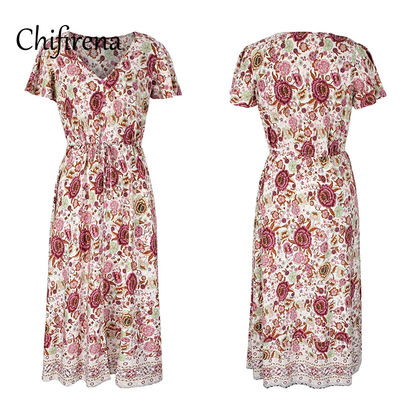 Chifirena Vintage Summer Dress Women Floral Print Short Sleeve V Neck Dresses Beach Boho Sundress Sash Midi Split Vestidos robe
Chifirena Vintage Summer Dress Women Floral Print Short Sleeve V Neck Dresses Beach Boho Sundress Sash Midi Split Vestidos robe