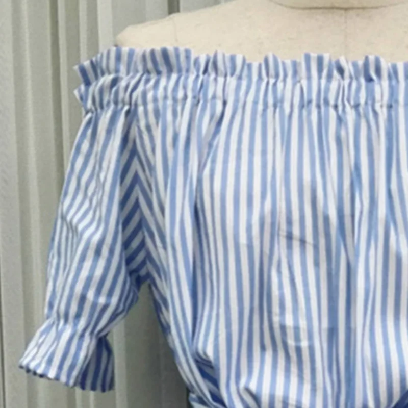 Dresses Summer Woman 2021 Blue Stripe Slash Neck Off Shoulder Dress Short Sleeve Lantern Sleeve Waist Tie Beach Dress 
Dresses Summer Woman 2021 Blue Stripe Slash Neck Off Shoulder Dress Short Sleeve Lantern Sleeve Waist Tie Beach Dress