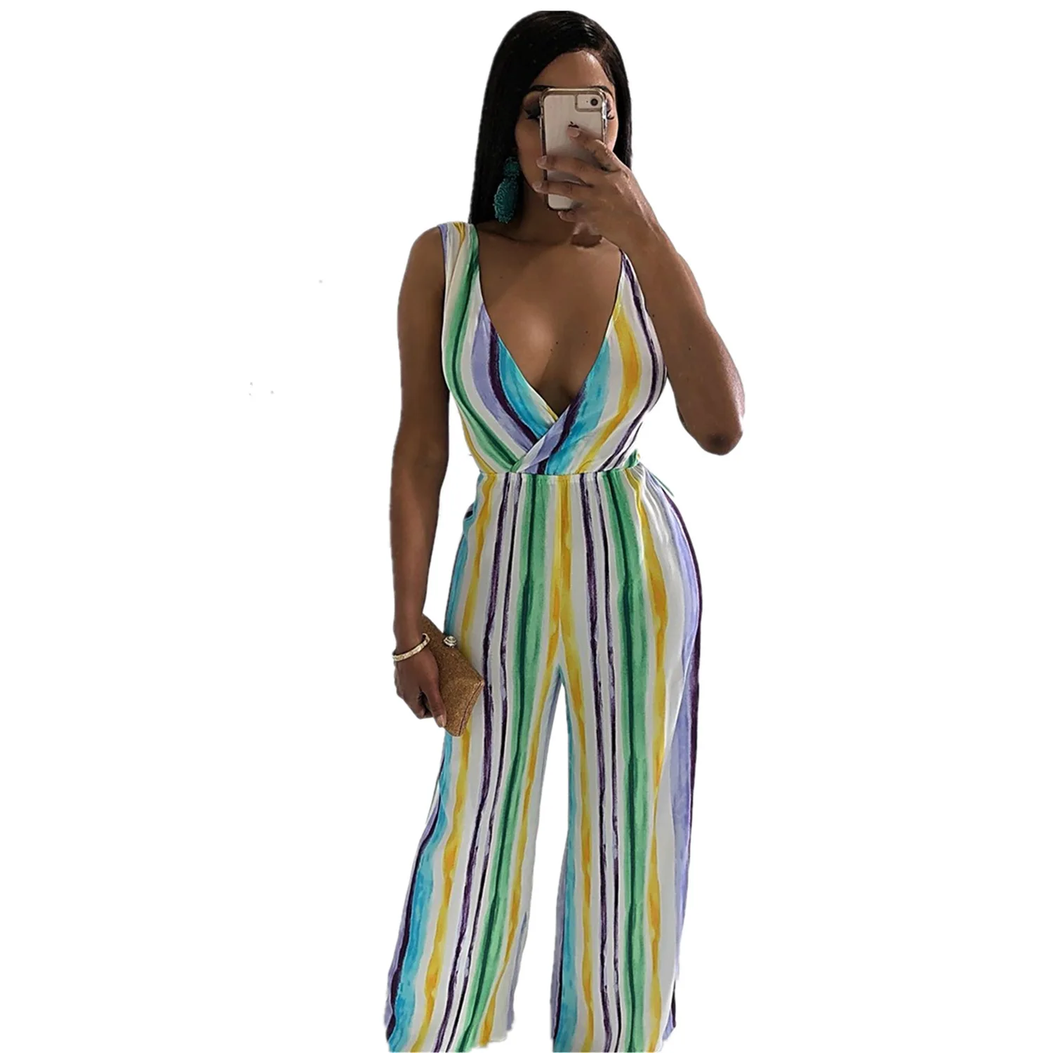 Sleeveless Sexy Nightclub Onesie For Women V-Neck Stripe Print Fashion Slim Trousers Casual Jumpsuit Streetwear
Sleeveless Sexy Nightclub Onesie For Women V-Neck Stripe Print Fashion Slim Trousers Casual Jumpsuit Streetwear