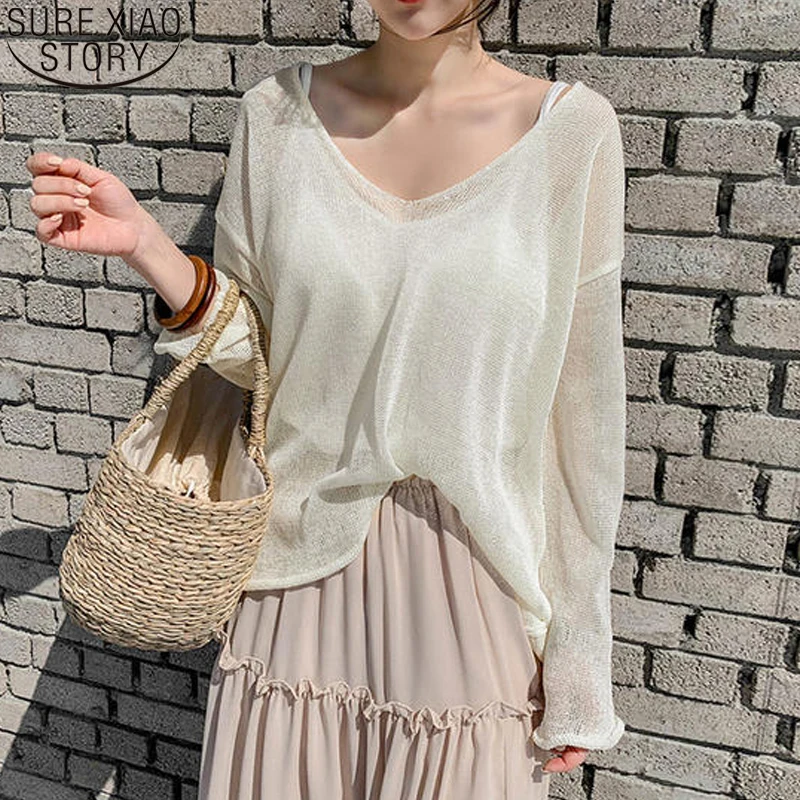 Knitted Thin Sunscreen Shirt Summer See Through Shirt Women Sexy V-neck Pullover Tops New Korean 2022 Loose Solid Blouse 9829
Knitted Thin Sunscreen Shirt Summer See Through Shirt Women Sexy V-neck Pullover Tops New Korean 2022 Loose Solid Blouse 9829