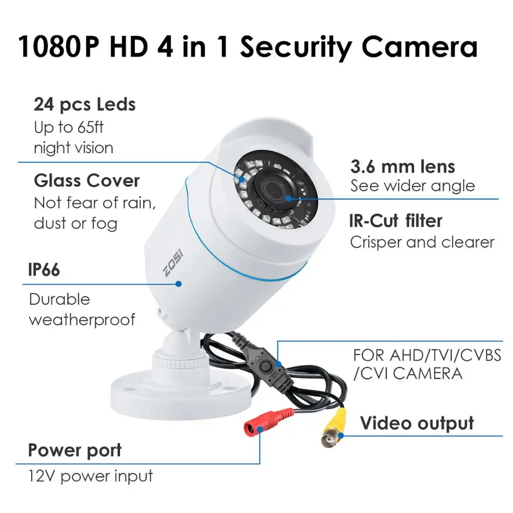 ZOSI 1080P TVI AHD Analog CCTV Video Home Security Nightvision Waterproof Bullet Camera for Surveillance System DVR Kits videcam
ZOSI 1080P TVI AHD Analog CCTV Video Home Security Nightvision Waterproof Bullet Camera for Surveillance System DVR Kits videcam