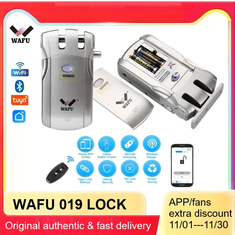 Wafu 019 Smart Lock Wireless WIFI bluetooth tuya APP Remote Control Electronic Keyless Door Invisible Lock 433MHz Phone Control
Wafu 019 Smart Lock Wireless WIFI bluetooth tuya APP Remote Control Electronic Keyless Door Invisible Lock 433MHz Phone Control