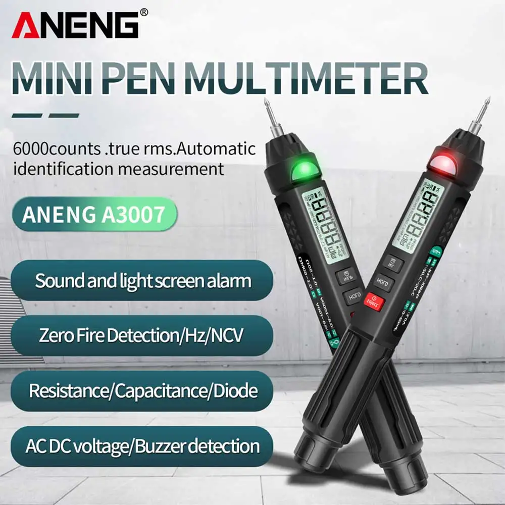 ANENG A3007 A3008 Digital Multimeter Auto Intelligent Sensor Pen Tester 6000 Counts Non Contact Voltage Multimetrer
ANENG A3007 A3008 Digital Multimeter Auto Intelligent Sensor Pen Tester 6000 Counts Non Contact Voltage Multimetrer