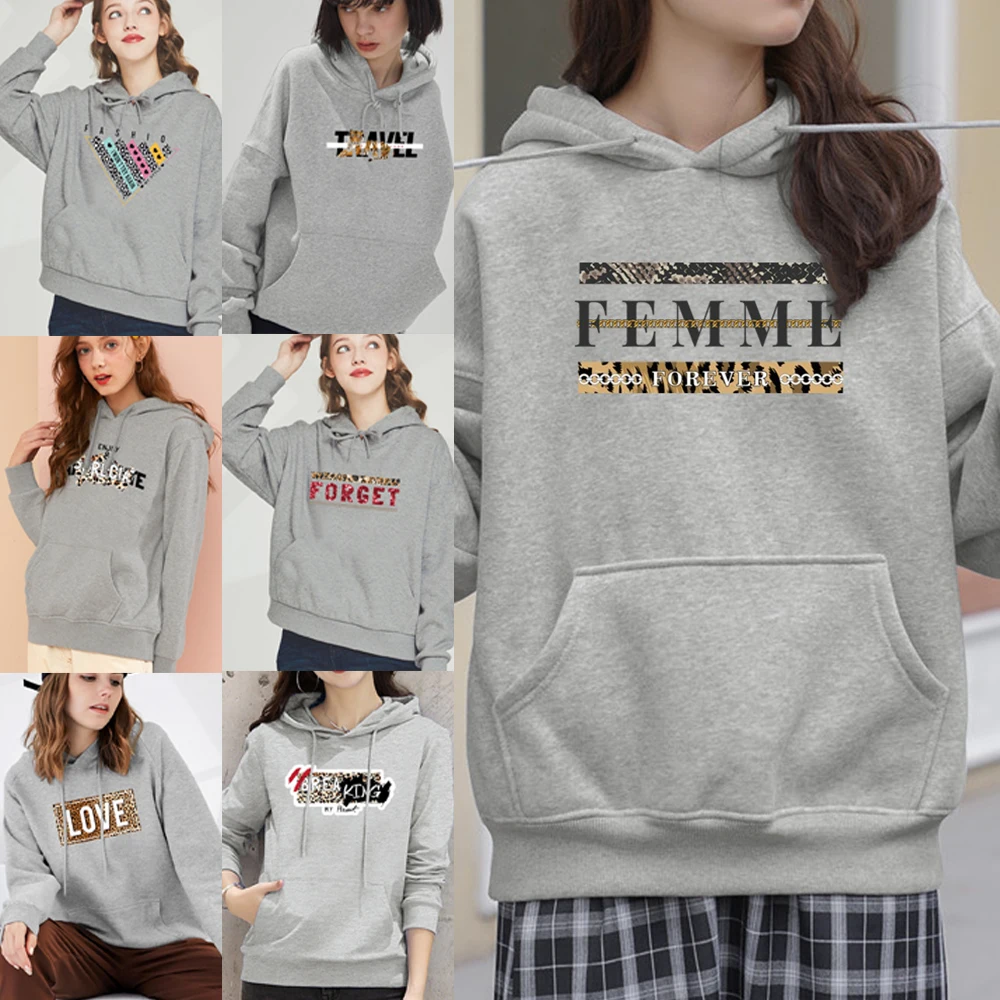 Pocket Women Korean Style Hoodies Leopard Printed Long Sleeve Fashion Hooded Sweatshirt Women Casual Comfortable Streetwear 
Pocket Women Korean Style Hoodies Leopard Printed Long Sleeve Fashion Hooded Sweatshirt Women Casual Comfortable Streetwear