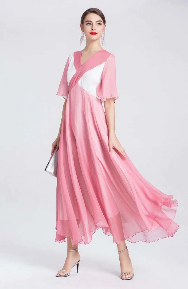 Newest Fashion Designer Dress 2020 Summer Women Cross V-Neck Chest Color Block Patchwork Short Sleeve Sweet Pink Dark Blue Dress
Newest Fashion Designer Dress 2020 Summer Women Cross V-Neck Chest Color Block Patchwork Short Sleeve Sweet Pink Dark Blue Dress