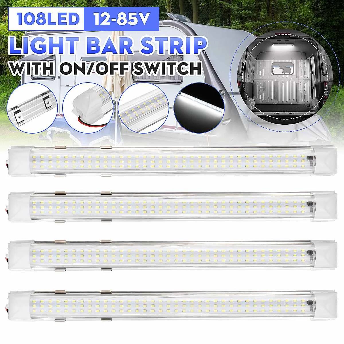 4pcs 108LED Car Interior Led Light Bar White Light Tube with Switch for Van Lorry Truck RV for Camper Boat Indoor ceiling light
4pcs 108LED Car Interior Led Light Bar White Light Tube with Switch for Van Lorry Truck RV for Camper Boat Indoor ceiling light