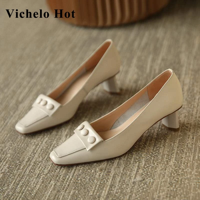 Vichelo Hot genuine leather square toe med heels shallow strange style fairly office lady gentlewomen slip on women pumps L91
Vichelo Hot genuine leather square toe med heels shallow strange style fairly office lady gentlewomen slip on women pumps L91