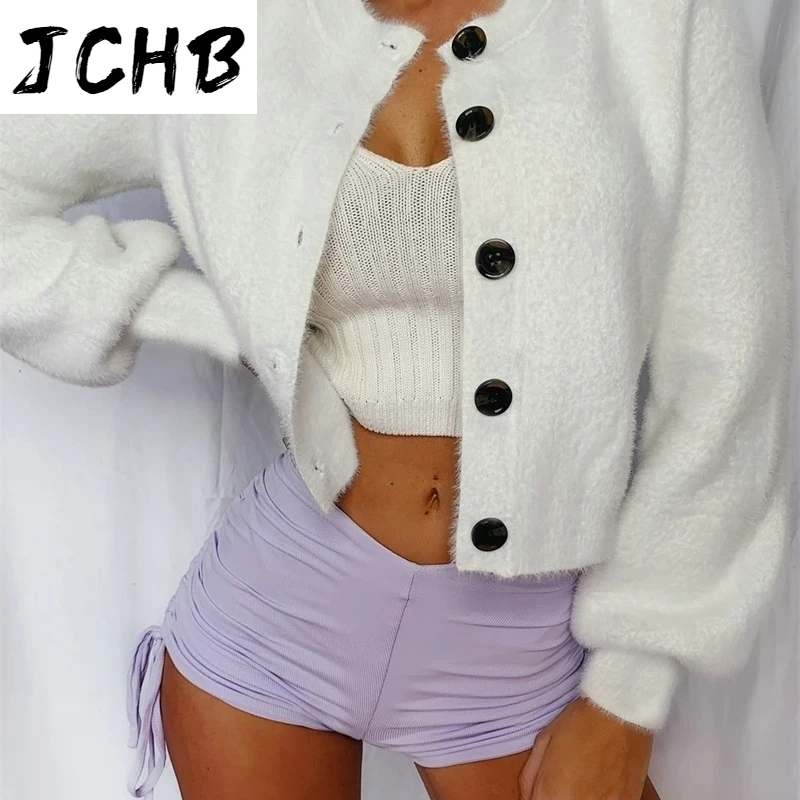 Winter Fall Flannel Short Cardigan Jacket Women Casual Solid Plush Single Breasted Coats Lady O Neck Lantern Sleeve Slim Outwear 
Winter Fall Flannel Short Cardigan Jacket Women Casual Solid Plush Single Breasted Coats Lady O Neck Lantern Sleeve Slim Outwear