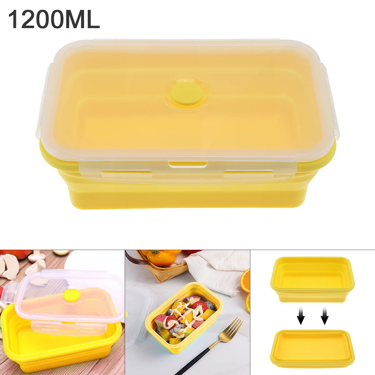 Yellow 1200ML 8 Inch Rectangle Silicone Scalable Folding Lunchbox Bento Box with Silicone Sealing Plug for - 40 ~ 230 Centigrade
Yellow 1200ML 8 Inch Rectangle Silicone Scalable Folding Lunchbox Bento Box with Silicone Sealing Plug for - 40 ~ 230 Centigrade