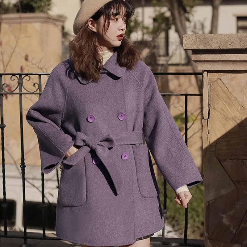 Women Woolen Blends Jackets England Loose Sashes Korean Double Breasted Winter Warm Thicken Students Outerwear
Women Woolen Blends Jackets England Loose Sashes Korean Double Breasted Winter Warm Thicken Students Outerwear