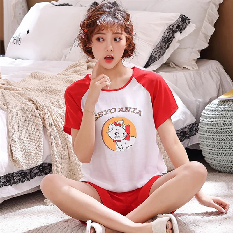 Summer 100% Cotton Silk Short-Sleeved Shorts Thin Section Korean Cartoon Cute Student Summer Sleepwear Nighties Women Pajamas
Summer 100% Cotton Silk Short-Sleeved Shorts Thin Section Korean Cartoon Cute Student Summer Sleepwear Nighties Women Pajamas
