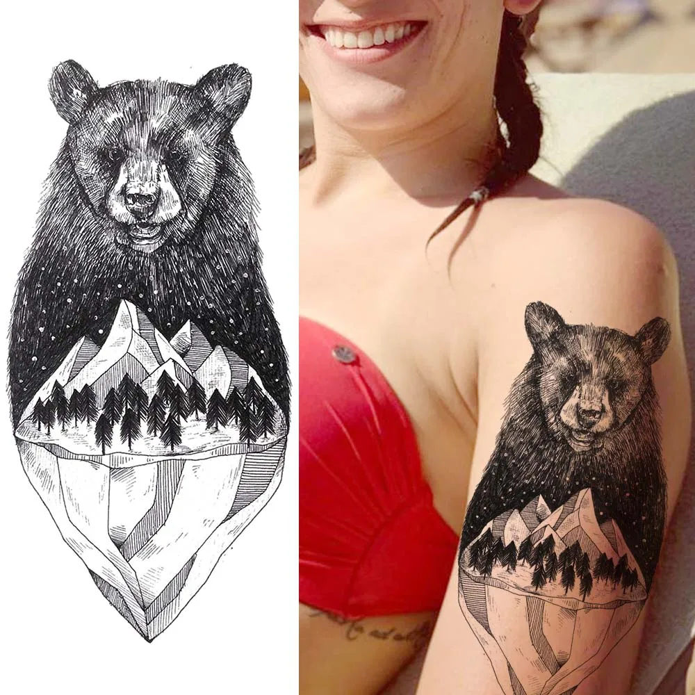 Black Galaxy Bear Temporary Tattoos Sticker Realistic Fake Mountain Forest Tatoos Waterproof Body Art Arm Tattoos For Women Men
Black Galaxy Bear Temporary Tattoos Sticker Realistic Fake Mountain Forest Tatoos Waterproof Body Art Arm Tattoos For Women Men
