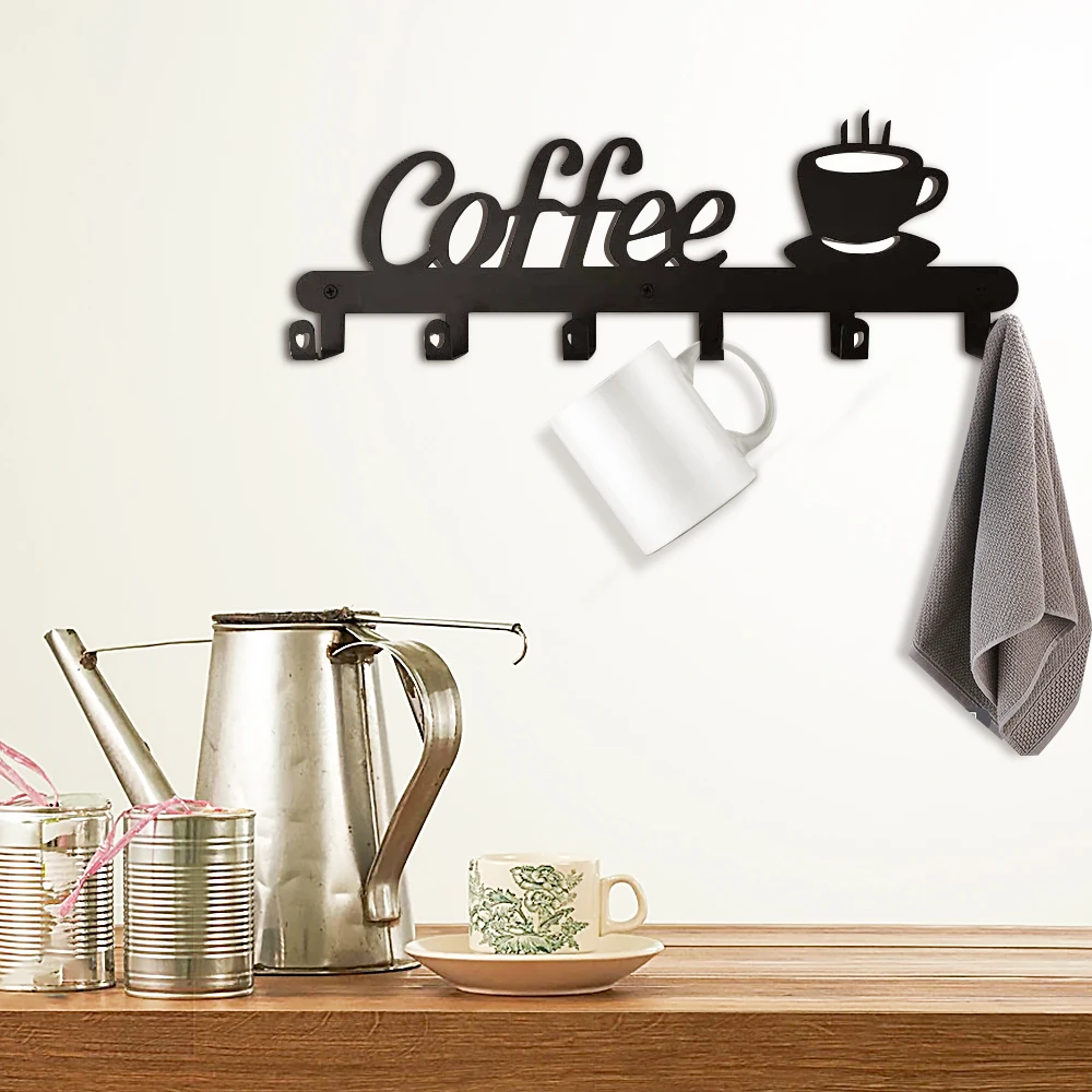 Coffee Mug Holder 6 Hooks Wall Mounted Coffee Cup Racks Metal Iron Art Cup Hangers Decorative Sign for Kitchen Bar Accessories
Coffee Mug Holder 6 Hooks Wall Mounted Coffee Cup Racks Metal Iron Art Cup Hangers Decorative Sign for Kitchen Bar Accessories