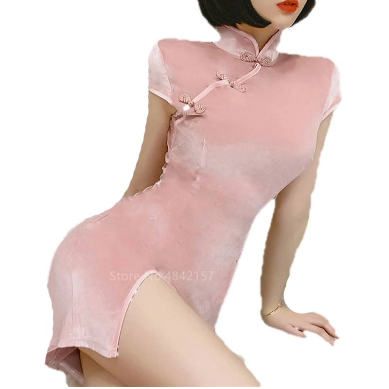 Chinese Traditional Dress Women Black Pink Cheongsam Vintage Qipao Girl Velvet Babydoll Lingerie with T-back Panties Sleepwear
Chinese Traditional Dress Women Black Pink Cheongsam Vintage Qipao Girl Velvet Babydoll Lingerie with T-back Panties Sleepwear