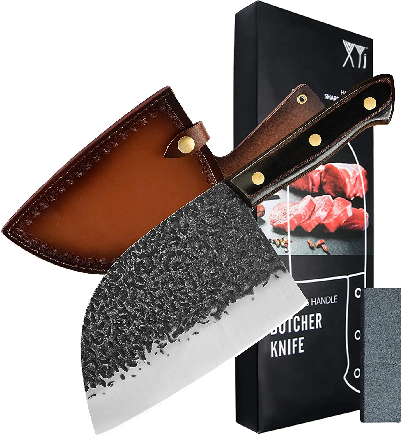XYj Full Tang Ancient Butcher Knife 7 Inch Stainless Steel Cleaver Chef Knives With Leather Sheath Whetstone For Kitchen&Camping
XYj Full Tang Ancient Butcher Knife 7 Inch Stainless Steel Cleaver Chef Knives With Leather Sheath Whetstone For Kitchen&Camping