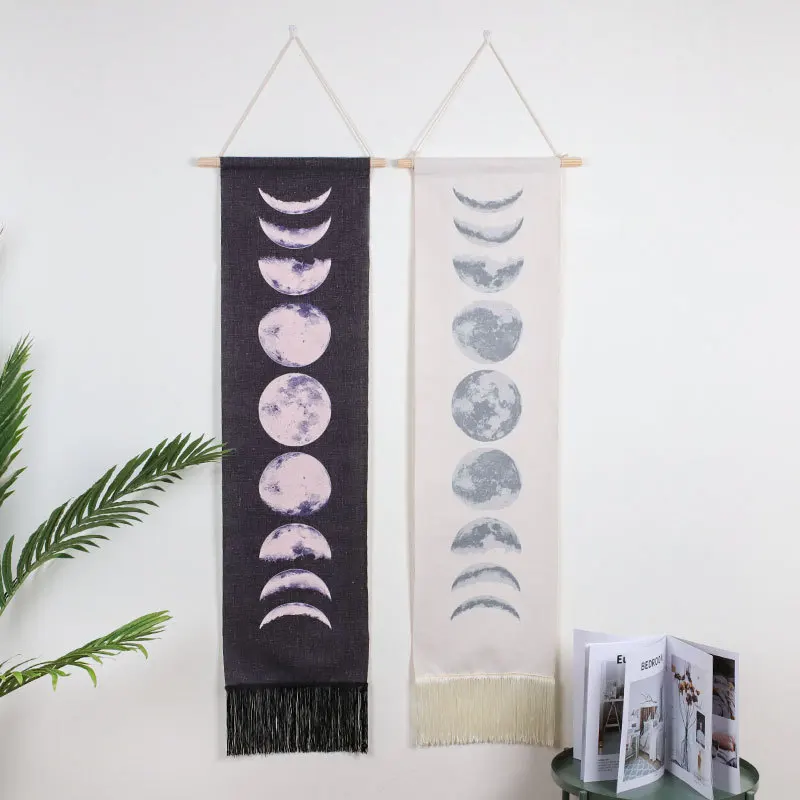

Moon Phase Tapestry Wall Hanging Lunar Eclipse Cycle Tassel Carpet Sun Moon Tapestries Bohemian Psychedelic Wall Decoration