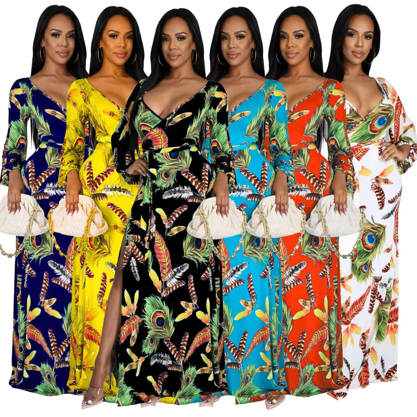 Sexy V-neck Split Dress High Waist Lace Up Robe Fashion Multicolor Print Long Sleeve Casual Loose Boho Maxi Beach Dress Vestidos
Sexy V-neck Split Dress High Waist Lace Up Robe Fashion Multicolor Print Long Sleeve Casual Loose Boho Maxi Beach Dress Vestidos