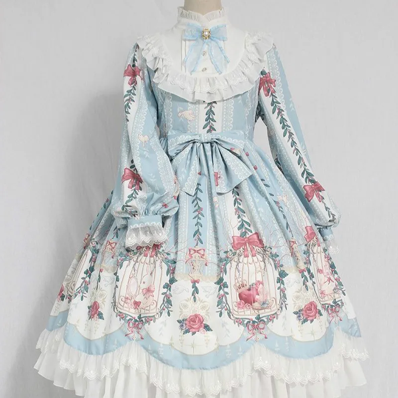 Victorian Women Sweet Bow Lolita Dress Cage Dream Bead Chain Pendant Wave Op Dress Kawaii Girl Gothic Long Sleeve Party Dresses
Victorian Women Sweet Bow Lolita Dress Cage Dream Bead Chain Pendant Wave Op Dress Kawaii Girl Gothic Long Sleeve Party Dresses