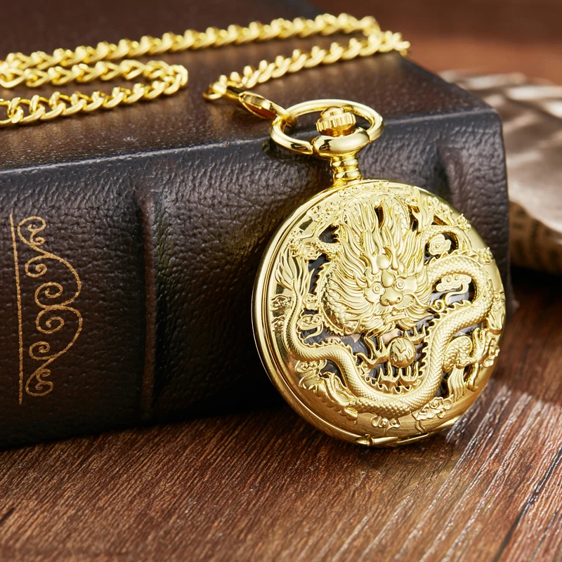 Luxury Golden Hollow Dragon Mechanical Watch Fob Clock Sculpture Mechanical Skeleton Steampunk Pocket Watches Men Chain Wedding
Luxury Golden Hollow Dragon Mechanical Watch Fob Clock Sculpture Mechanical Skeleton Steampunk Pocket Watches Men Chain Wedding