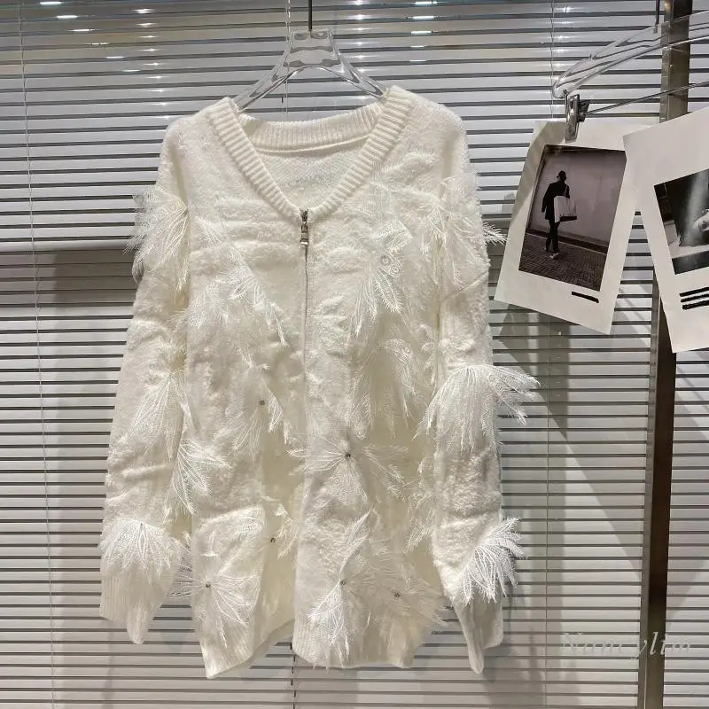 Zipper Cardigan Women 2021 Autumn New Lace Petals Rhinestone Beaded Wool Coat Knitted Sweater Femme Oversized Outwears
Zipper Cardigan Women 2021 Autumn New Lace Petals Rhinestone Beaded Wool Coat Knitted Sweater Femme Oversized Outwears