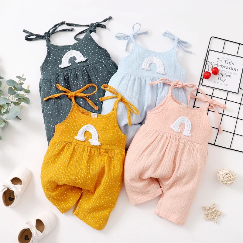 Baywell Newborn Baby Girl Jumpsuit Halter Sleeveless Dot Print Rainbow Pattern Romper Adjustable Strap Infant Summer Clothes
Baywell Newborn Baby Girl Jumpsuit Halter Sleeveless Dot Print Rainbow Pattern Romper Adjustable Strap Infant Summer Clothes