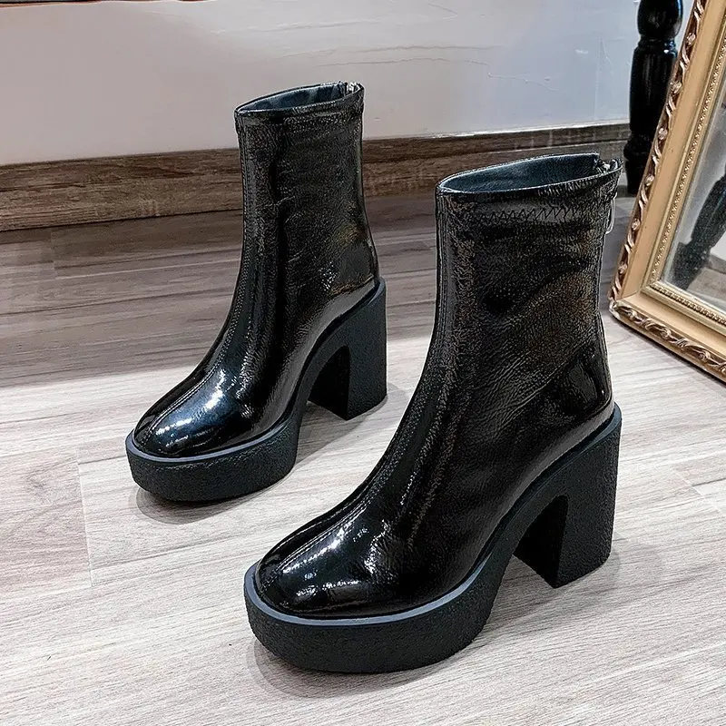 Women Boots Leather Square High Heel Ankle Boots Round Toe Winter Shoes Woman Warm Comfort Fashion Platform Zipper Boots Black
Women Boots Leather Square High Heel Ankle Boots Round Toe Winter Shoes Woman Warm Comfort Fashion Platform Zipper Boots Black