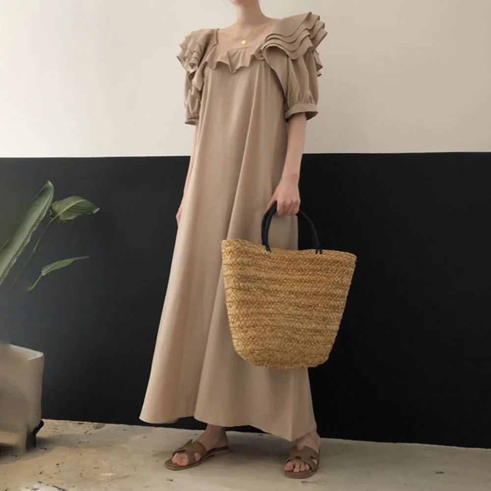 2021 New Japanese Style Korean Fashion Ruffle Solid Color Square Collar Summer Simplicity Summer Dress Women's Casual Loose
2021 New Japanese Style Korean Fashion Ruffle Solid Color Square Collar Summer Simplicity Summer Dress Women's Casual Loose