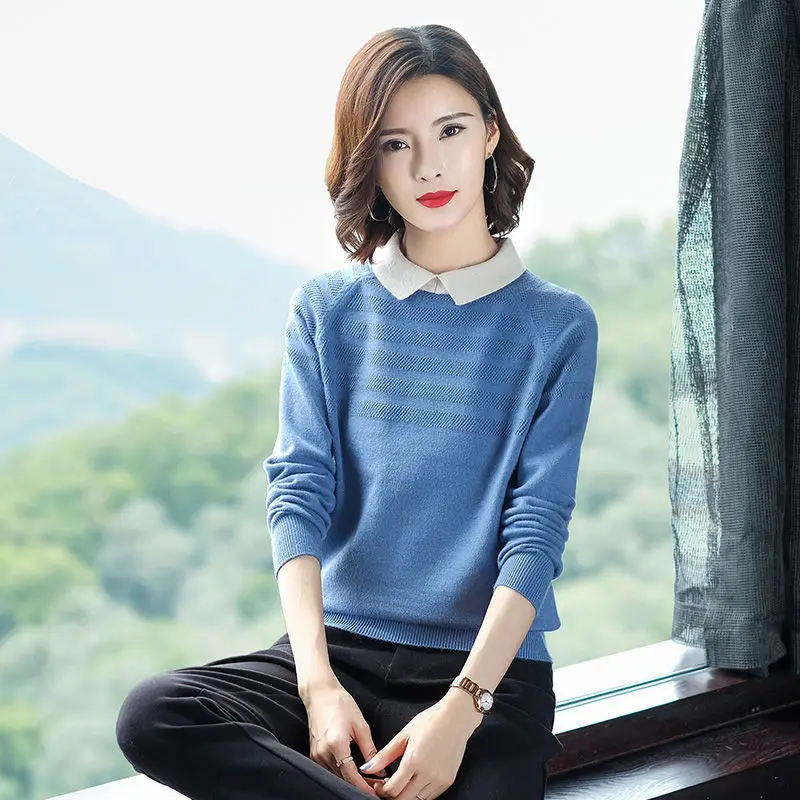 Woman Knitted Sweaters Pullover Female Peter Pan Collar Sweater Ladies Long Sleeve Autumn Casual Knitwear Tops Clothing A111
Woman Knitted Sweaters Pullover Female Peter Pan Collar Sweater Ladies Long Sleeve Autumn Casual Knitwear Tops Clothing A111