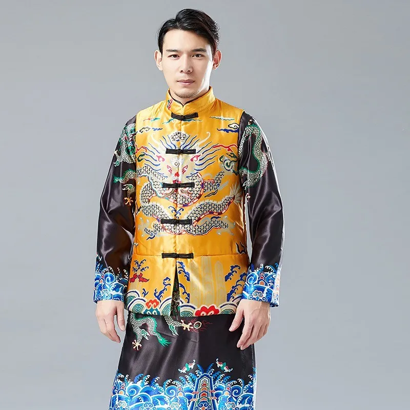 Мужская безрукавка в китайском стиле куртка без рукавов с принтом дракона