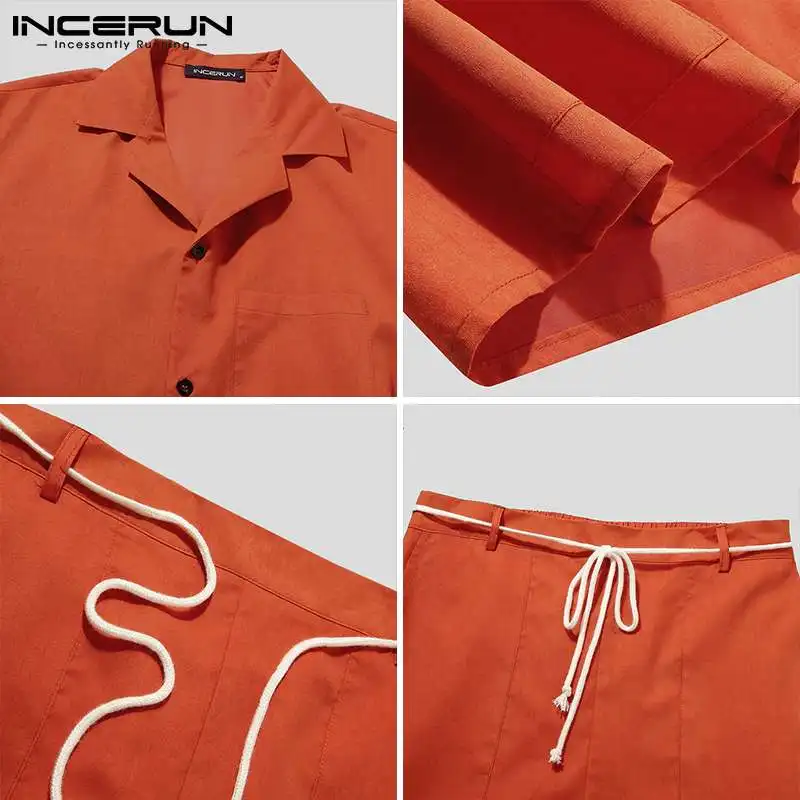 Summer Men Sets Streetwear Casual Lapel Short Sleeve Shirts Drawstring Shorts 2021 Solid Color Mens Suits 2 Pieces S-5XL INCERUN
Summer Men Sets Streetwear Casual Lapel Short Sleeve Shirts Drawstring Shorts 2021 Solid Color Mens Suits 2 Pieces S-5XL INCERUN